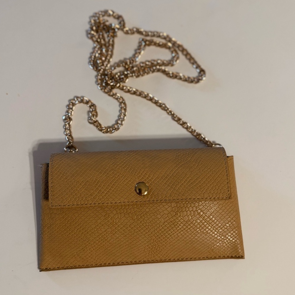 Anthropologie Snake Embossed Wallet On Chain Crossbody w/ Removable Pouch Camel